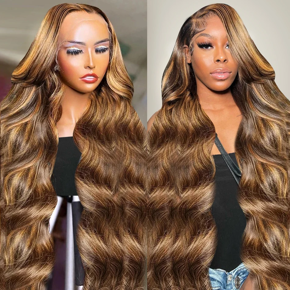 30 34inch Honey Blonde 13x6 Water Wave Frontal Wig 250% Colored Highlight Body Wave 13x4 HD Lace Front Human Hair Wigs For Women