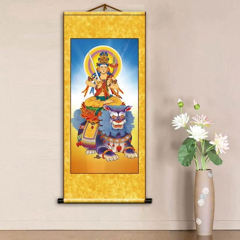 

Traditional Chinese Style Scroll Paintings Wall Art Buddhist Bodhisattva Retro Room Decor Aesthetic Fengshui Hanging Decorative