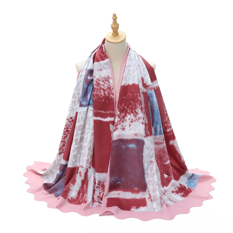 

New Autumn and Winter Cashmere-like Printed Square Printed Two-End Cut Flower Multi-Color Closed Toe Shawl Scarf