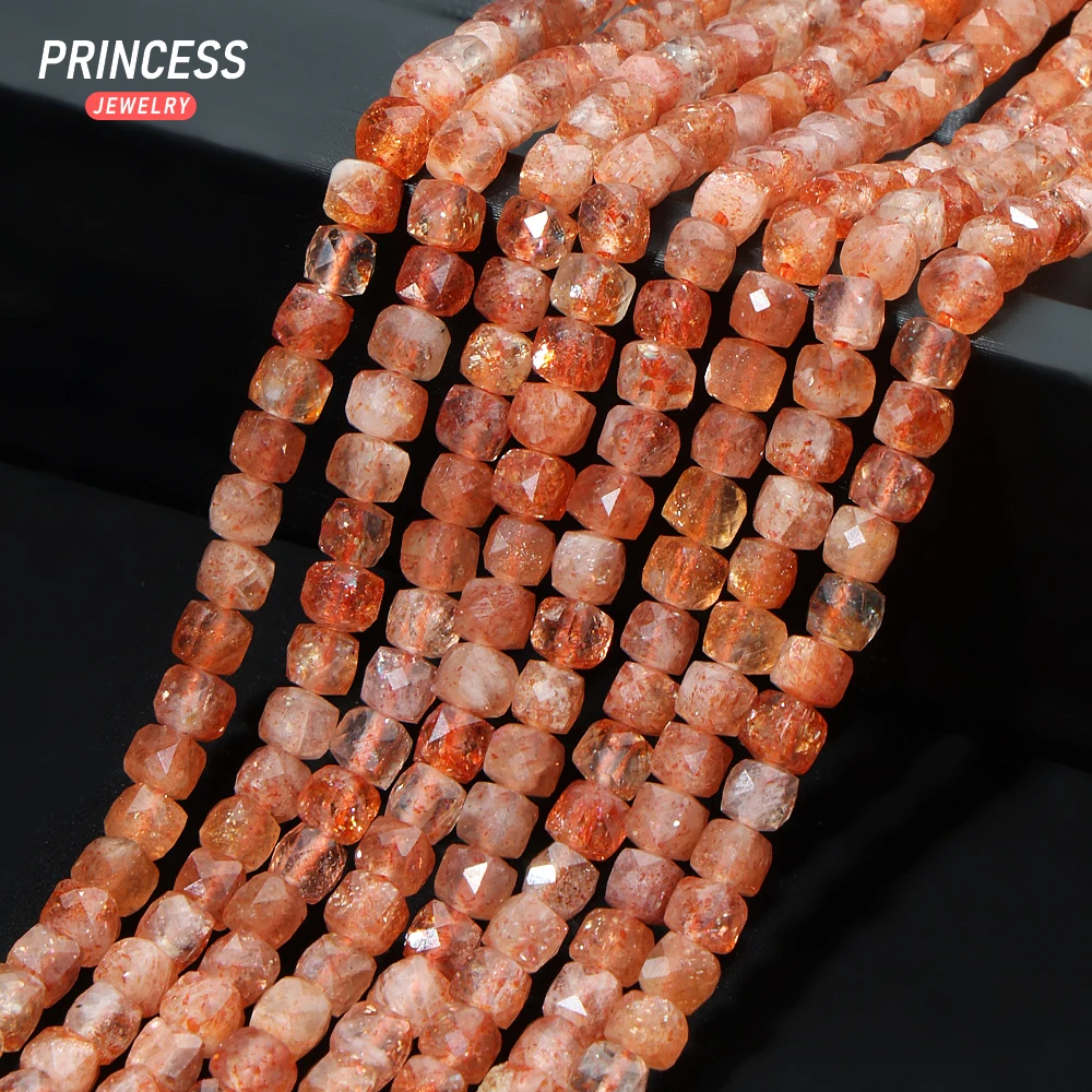 A++ Natural 4mm Golden Sunstone Faceted Cube Beads for Jewelry Making Bracelet Wholesale Loose Stone Beads DIY Accessories