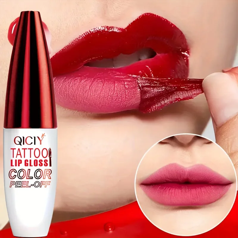 QICY Tattoo Lip Gloss Peel-Off Long-Lasting Moisturizing Liquid Lipstick with Waterproof Non-stick Cup Glossy Finish Nourishing