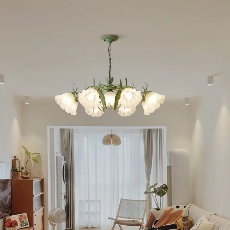 

Morden Nordic Garden Green flower LED Pendant Lights For Living Room Bedroom Villa Flower Chandelier Light Romantic Restaurant