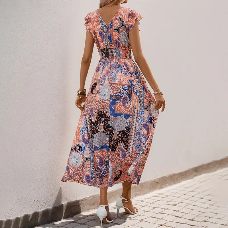 فستان بوهو 2025 فساتين بدون أكمام مطبوعة بالزهور على الطراز الهندي الجديد للعطلات الصيفية ملابس نسائية على طراز الشاطئ m