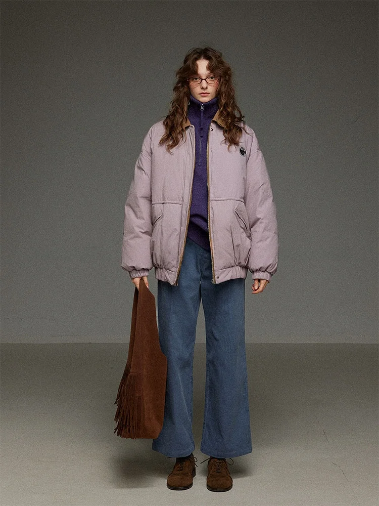 

Женская зимняя куртка TNIT с отложным воротником, фиолетовая, в американском ретро-стиле, повседневная, универсальная, утепленная, с длинными рукавами, на молнии