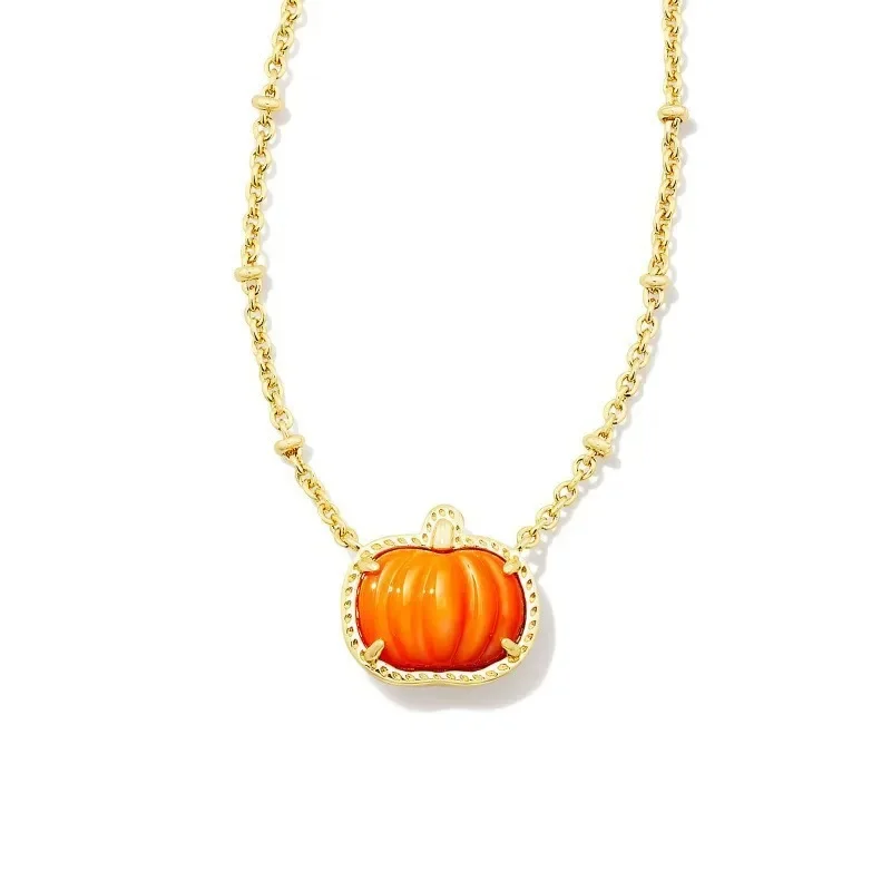 Cute Orange Pumpkin Pendant Necklace for Women Copper Horn Baseball Football Cheerleading Team Gemstone Jewelry Choker Necklaces