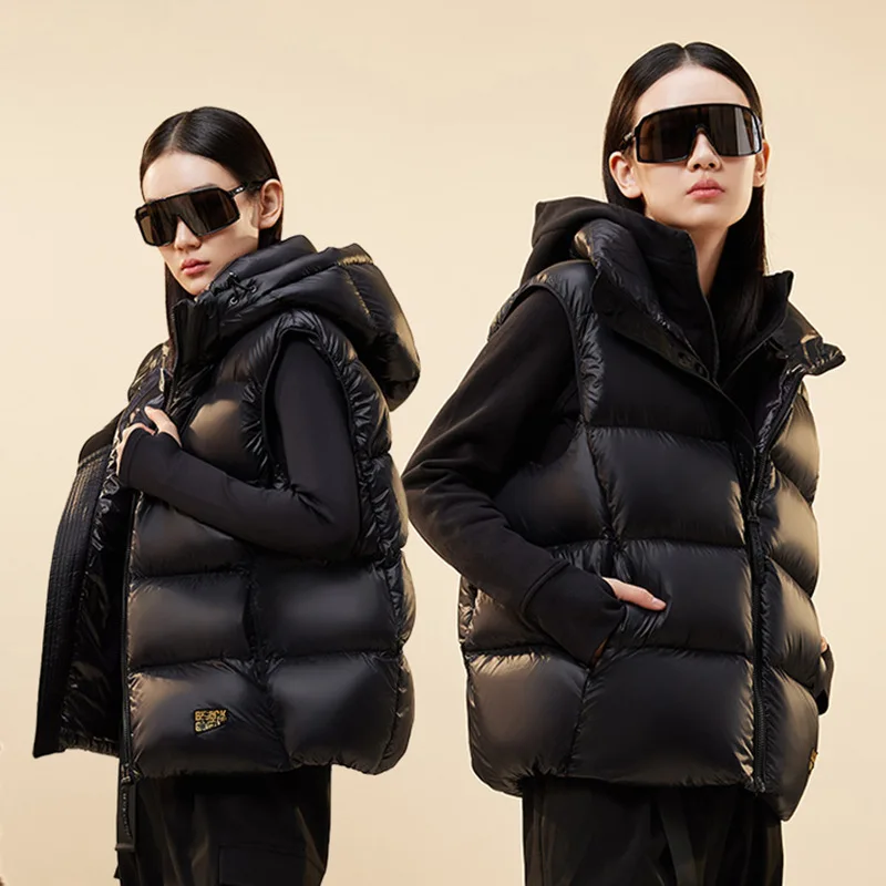 

Trend Autumn Winter Couples Clothing Sleeveless Puffer Jacket Hooded Vest Warm Thick Coat Men's Women's Waistcoat Black Vests