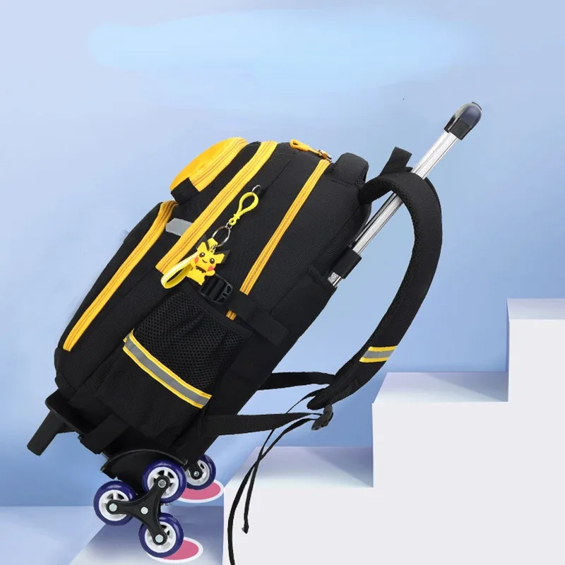 MINISO Pokemon Anime Cartoon Two-Wheel/Six-Wheel Trolley Schoolbag Boys and Girls Trolley Backpack Can Be Carried and Climbed