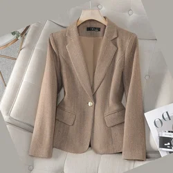Women Gray Stripe Formal Blazer 2025 New Long Sleeve Single Breasted Business Jacket Coat Ladies Office Blazers Outerwear S-4XL