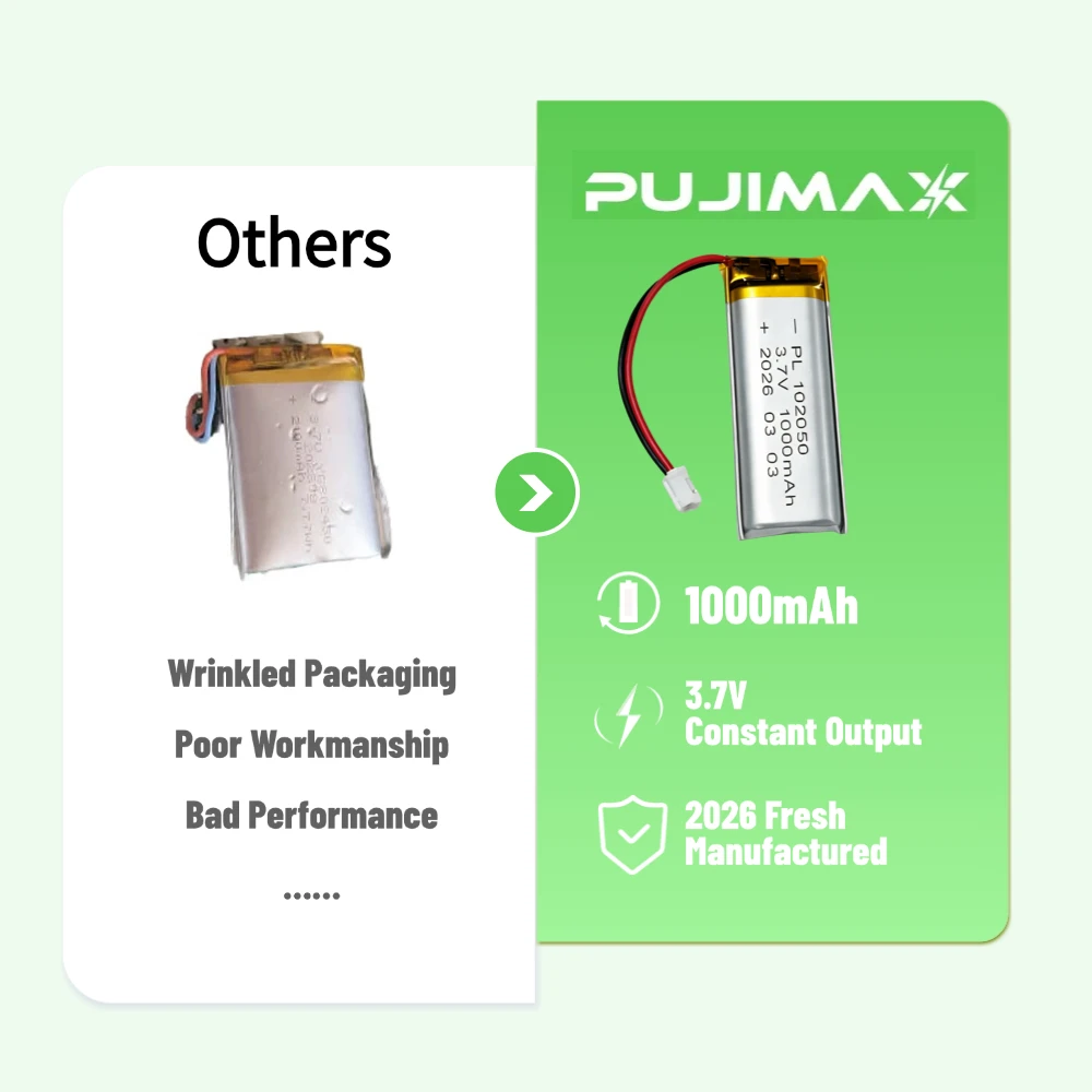PUJIMAX 102050 1000mAh 3.7V Polymer Lithium Rechargeable Replacement Battery for Beauty Instrument GPS LED Light with PCB