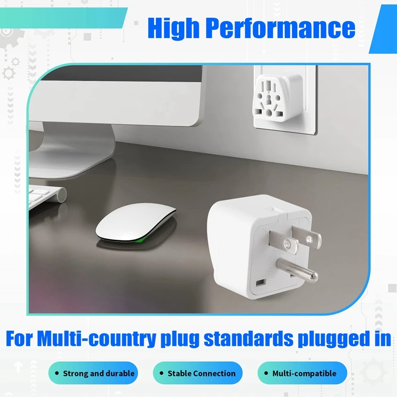 A15R -US Travel Plug Adapter EU/UK/AU/In/CN/JP/Asia/Italy/Brazil To USA (Type B), 3 Prong USA Plug, Charger Converter