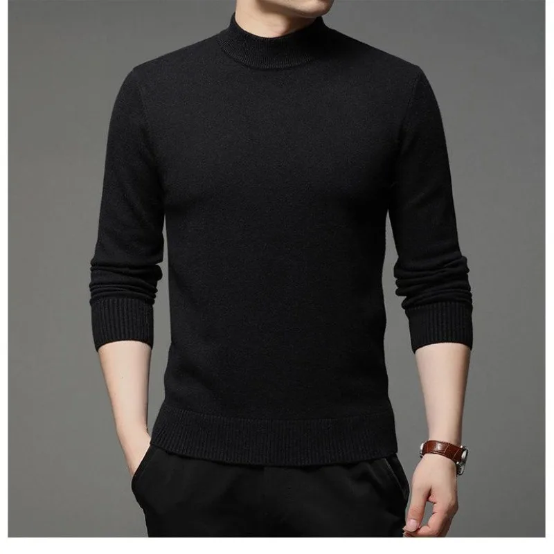 2023 Spring and Autumn Men\'s Half High Neck Pullover Solid Color Combination Casual Fashion Elegant Commuter Long Sleeve Sweater