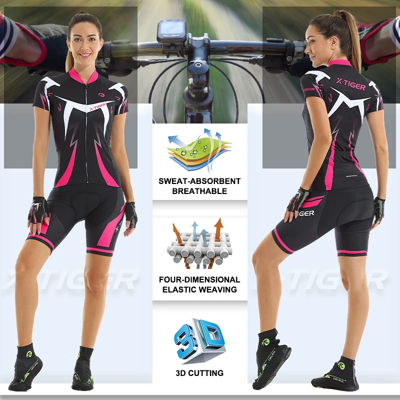 X-Tiger Women\'s Cycling Jersey Set Summer Anti-UV Cycling Bicycle Clothing Quick-Dry Mountain Female Bike Clothes Cycling Set