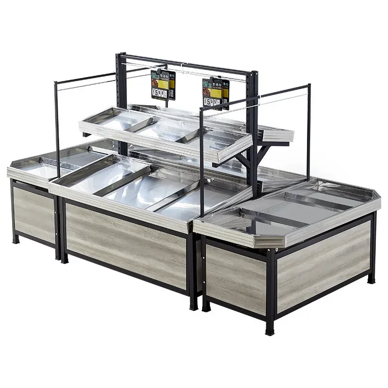 Multi-functionalSupermarket Fruit And Vegetable Shelf Display Shelf Thickened Stainless Steel Fresh Multilayer Island Fruit And