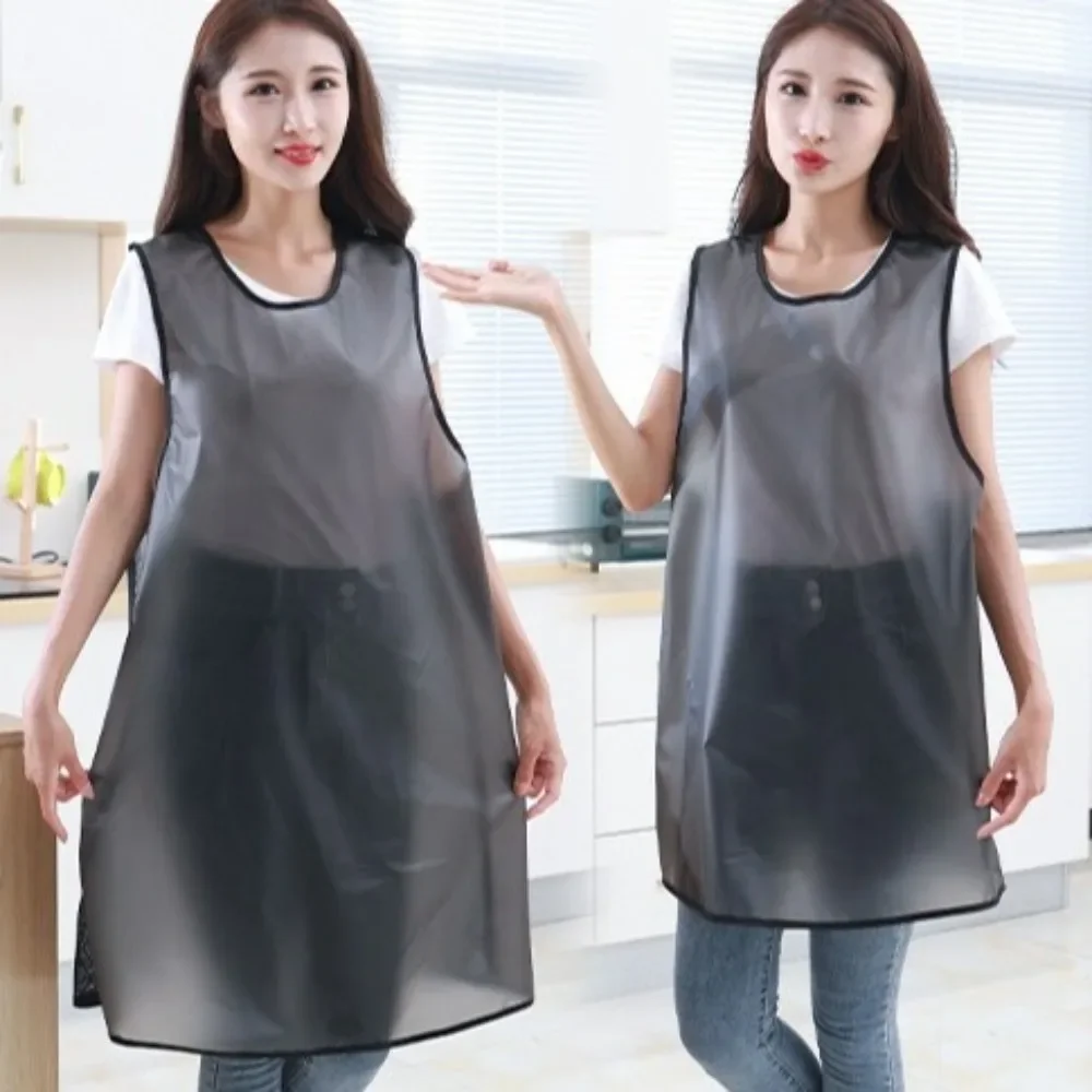 Stylish with Pockets Kitchen Apron Dishwashing TPU Work Apron Oil Resistant Lightweight Cleaning Aprons for Women