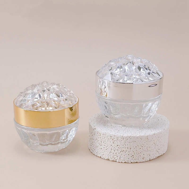 ＆1Pc Luxury Diamond 50g Glass Face Cream Jar With Lid Acrylic Cosmetic Jar Container For Cream Lotion Jars Travel Lotion Bottle