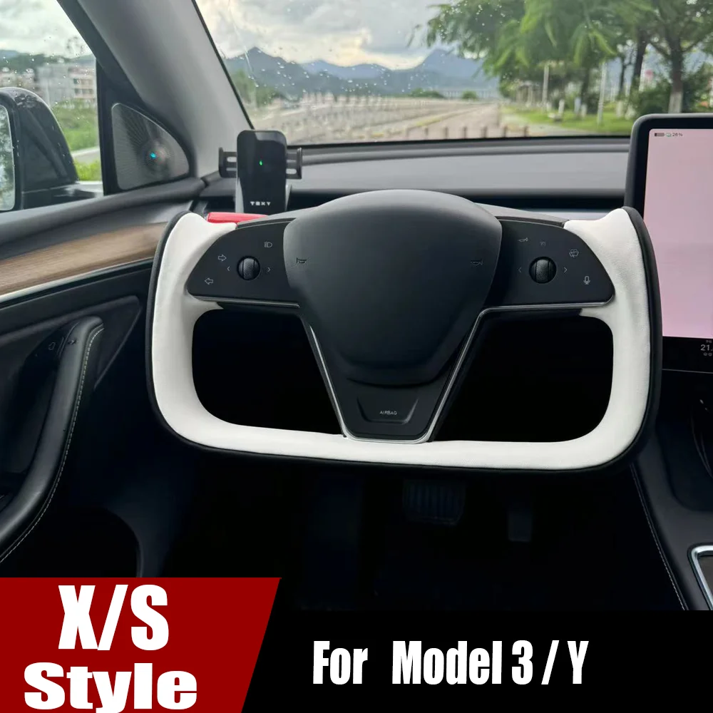 Model X 1:1 Yoke Steering Wheel Black-White For Tesla Model 3/Model Y Handle Steering Wheel With Heating Accessories 2017-2023