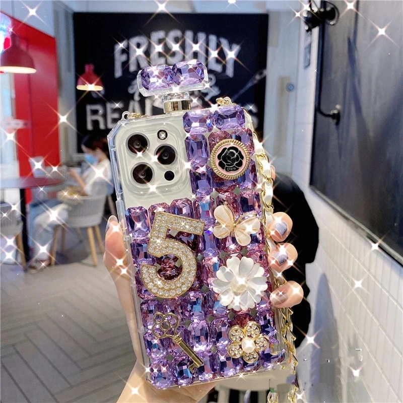Luxury Bling Diamond Rhinestone Perfume Bottle Case For Samsung GalaxyS24 S20 S21 S22 S23 Ultra Note10 20 Crystal Phone Cover image 3