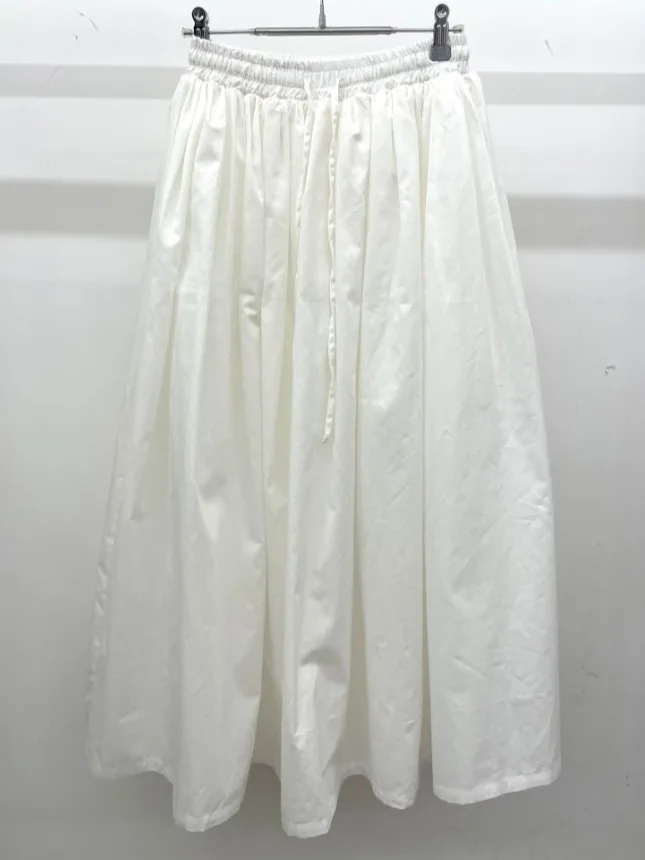 

Ele Spring Loose Elastic Waist Pleated Long Skirt Women's Color Midi Skirt Sweet Sle High Waist Gown