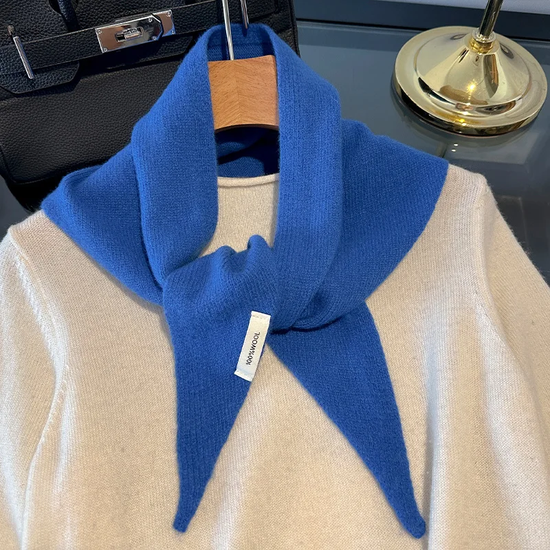 Gestrickter Schal für Damen, 100 % Wolle, warme Winterschals, helles einfarbiges Design, verdickter Schal, weicher Dreieck-Pashmina-Ausschnitt, 2025, NEU
