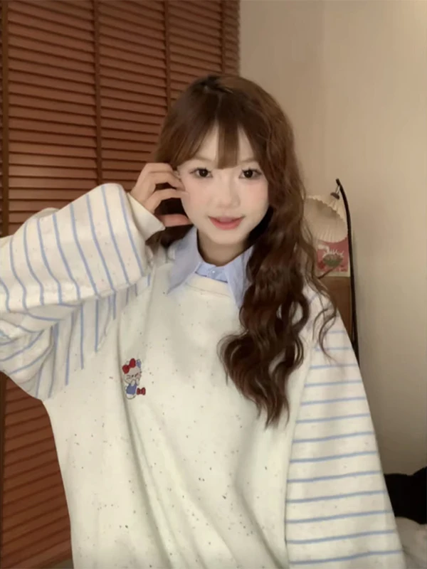 

Корейская толстовка в студенческом стиле с полосками на плечах и рукавах, женская свободная унисекс-модель для весны и осени, модный топ для старшеклассниц