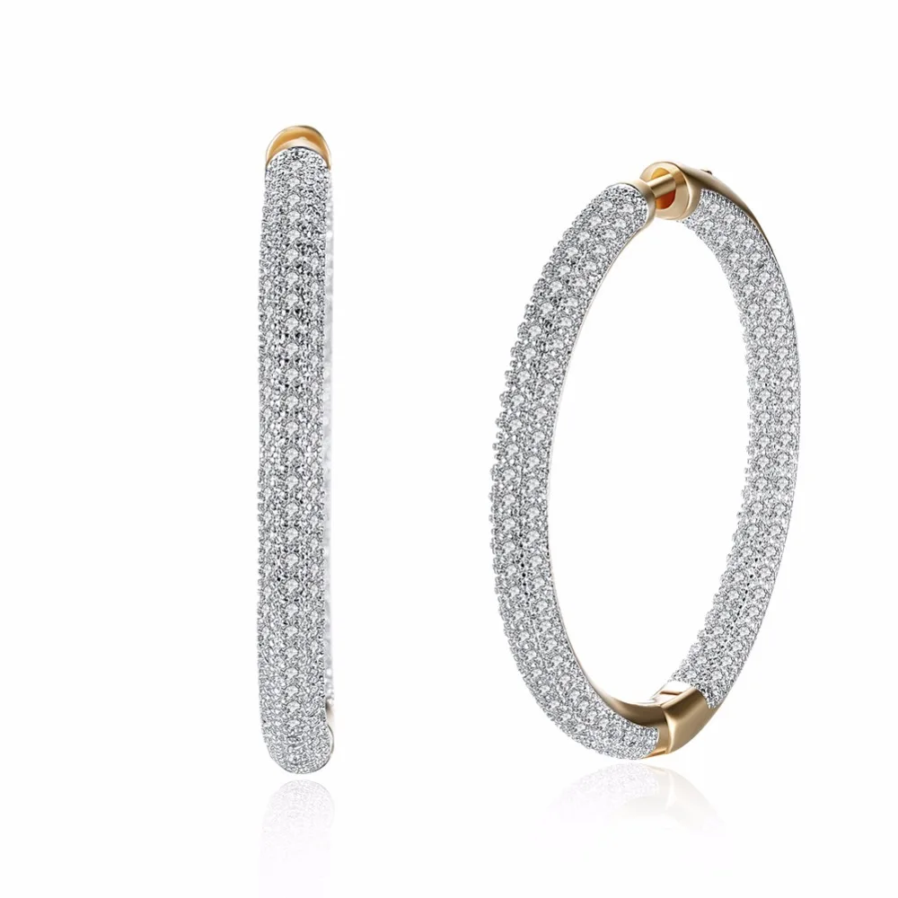 Große Runde Creolen mit AAA-Zirkonia-Besatz für Damen, Einzigartiger Schmuck mit Klaren Strasssteinen, 925 Sterling Silber, Edle Schmuckstücke – Detail 1