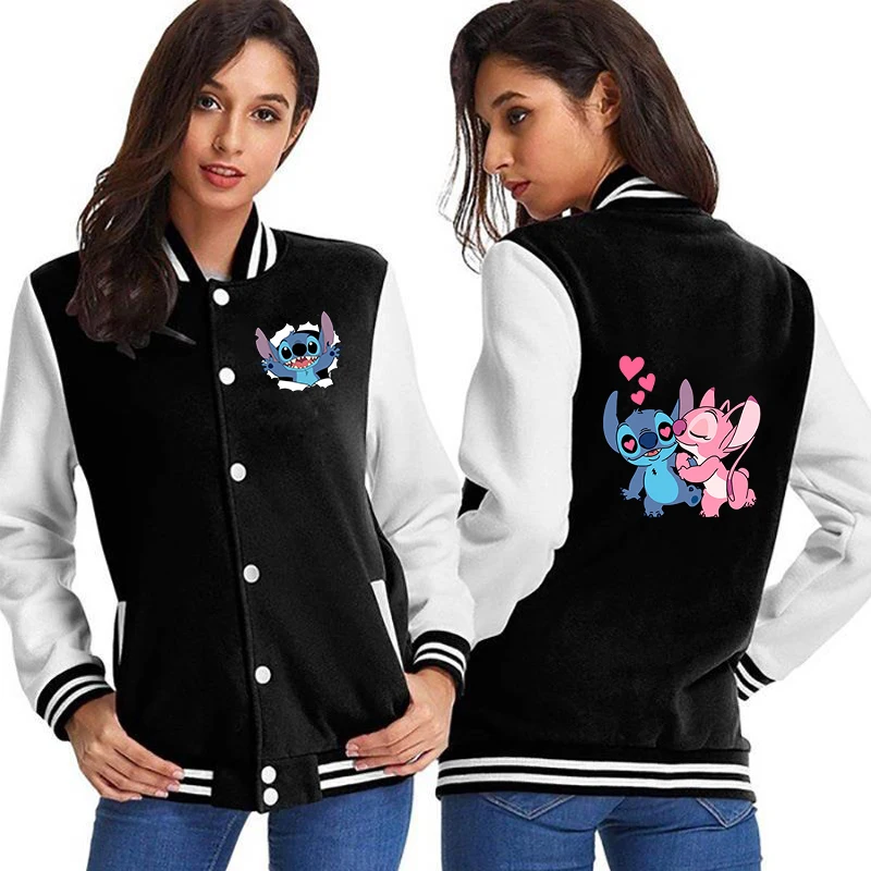 

Stitch Disney Baseball Jacket Cartoon Angel Unisex Hip Hop Coats Autumn Winter Trend Women Men Harajuku Streetwear Birthday Gift