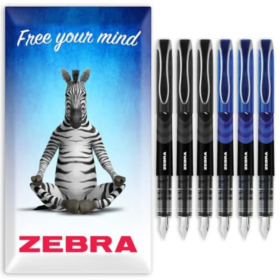 

Zebra Fuente Pen - Disposable Fountain Pens - Pack of 6 - Black and Blue Ink - In Zebra Envelope Gift Packaging