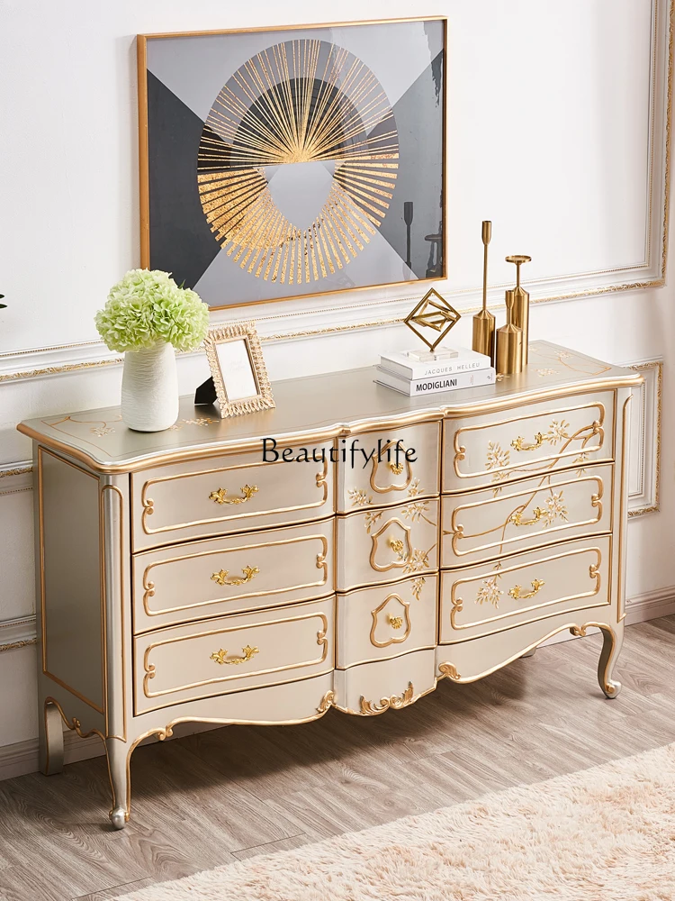 

French light luxury premium solid wood locker, 9 chest cabinets at the end of the bed