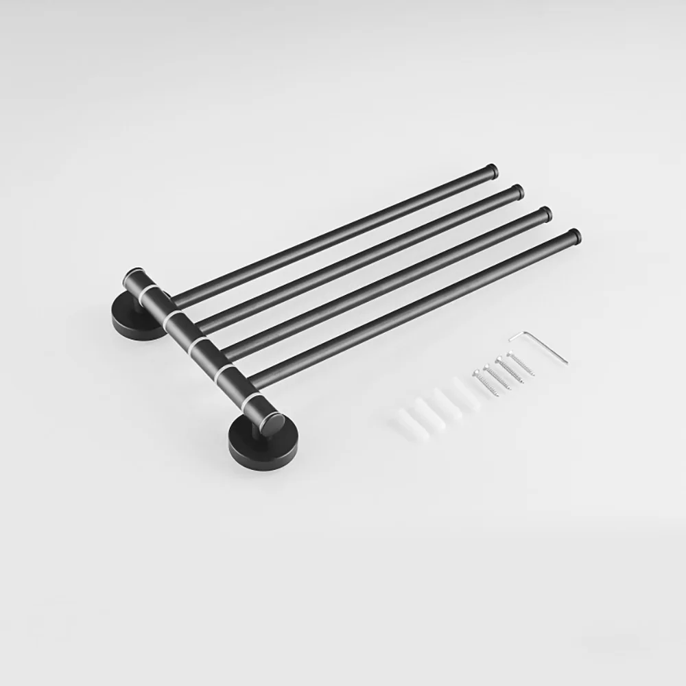 304 stainless steel Rotating towel bar no punch towel rack double rod multi-rod bathroom towel rack hanging rod