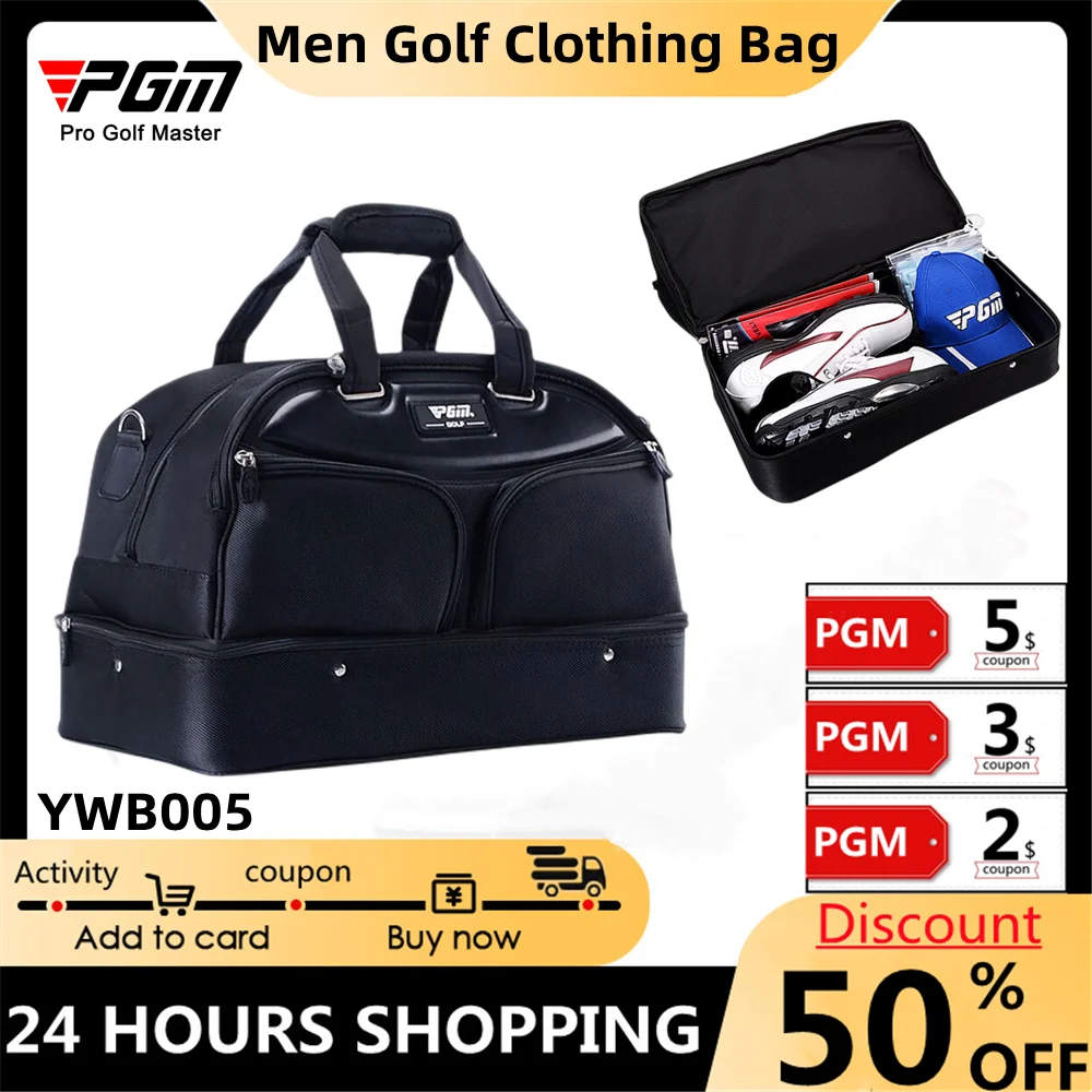 

PGM Golf Clothing Bag Portable Golf Bag Men'S Large-Capacity Double-Layer Nylon Pocket High-End Black Diagonal Handbag YWB005