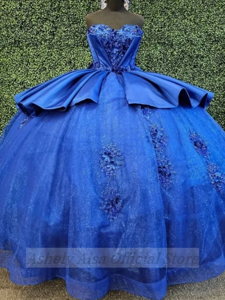 Real Picture Royal Blue Quinceanera Dresses Sweetheart Flower Lace Up 15 16 Year Girls Prom Birthday Party Dress Vestido De vx