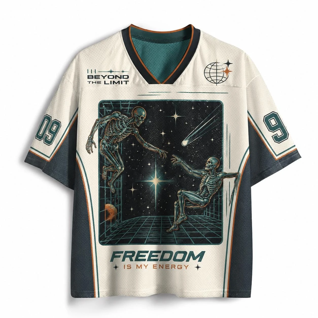 Neuestes Unisex Vintage T-Shirt mit Weltraum-Astronauten- und Planeten-Print, trendiges urbanes Street-Style V-Ausschnitt Kurzarm-Freizeit-Oberteil – Detail 8