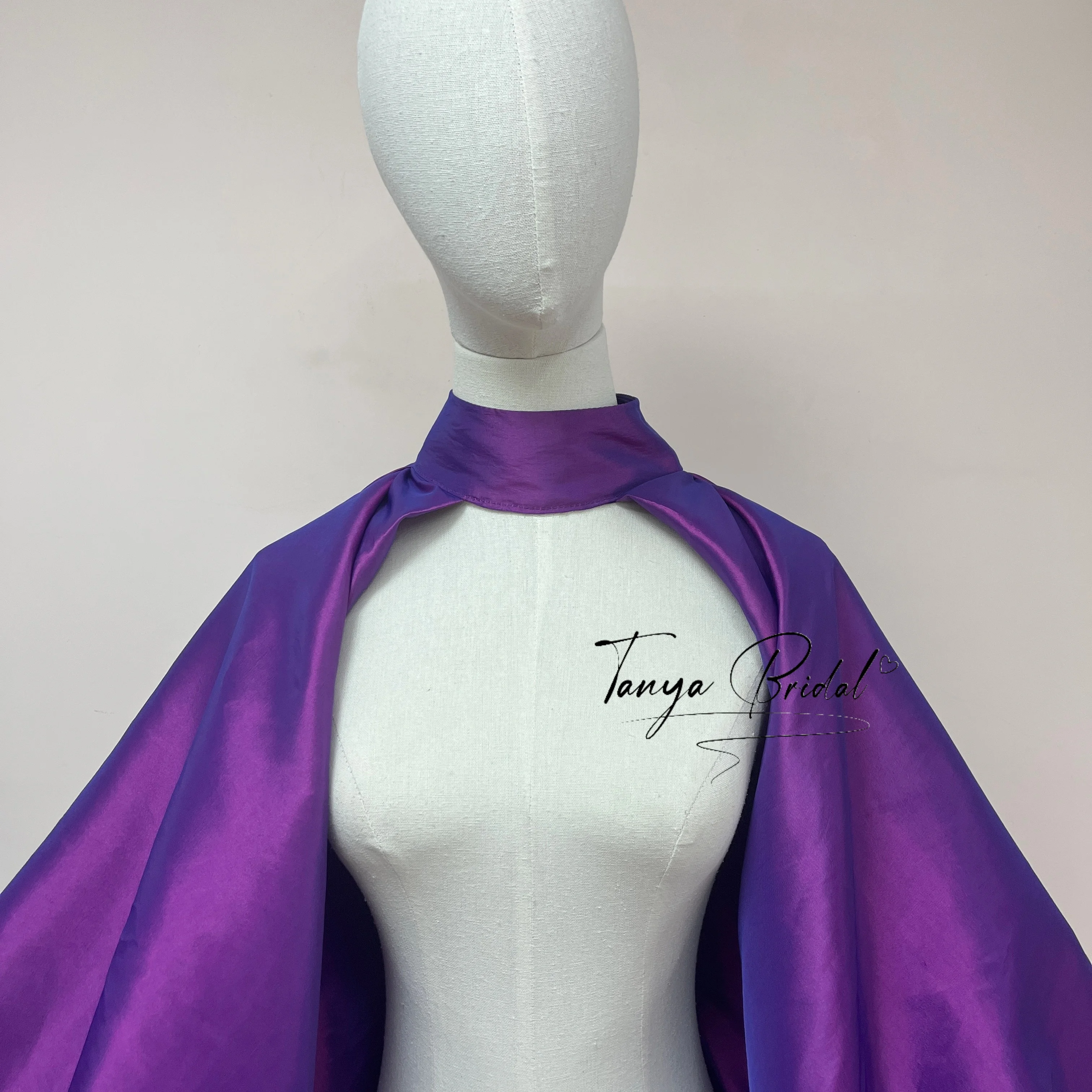 Purple Taffeta High Neck Bolero Jacket Giant Puff Sleeve Back Button Cape Shrug Wedding Evening Dress Cover Up