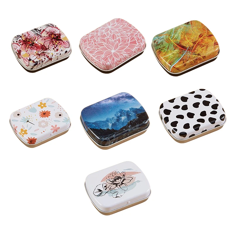 Floral Pattern Mini Storage Box for Candy and Pill Cute Square Tin Small Box with Cover Lid High Quality Jewelry Tinplate Can