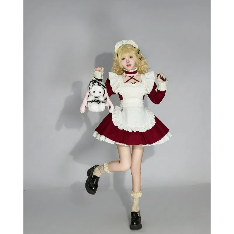 costume-de-demoiselle-d'honneur-gothique-en-dentelle-a-manches-bouffantes-ideal-pour-cosplay-service-de-barman-serveur-de-cafe-spectacle-sur-scene-ou-fete