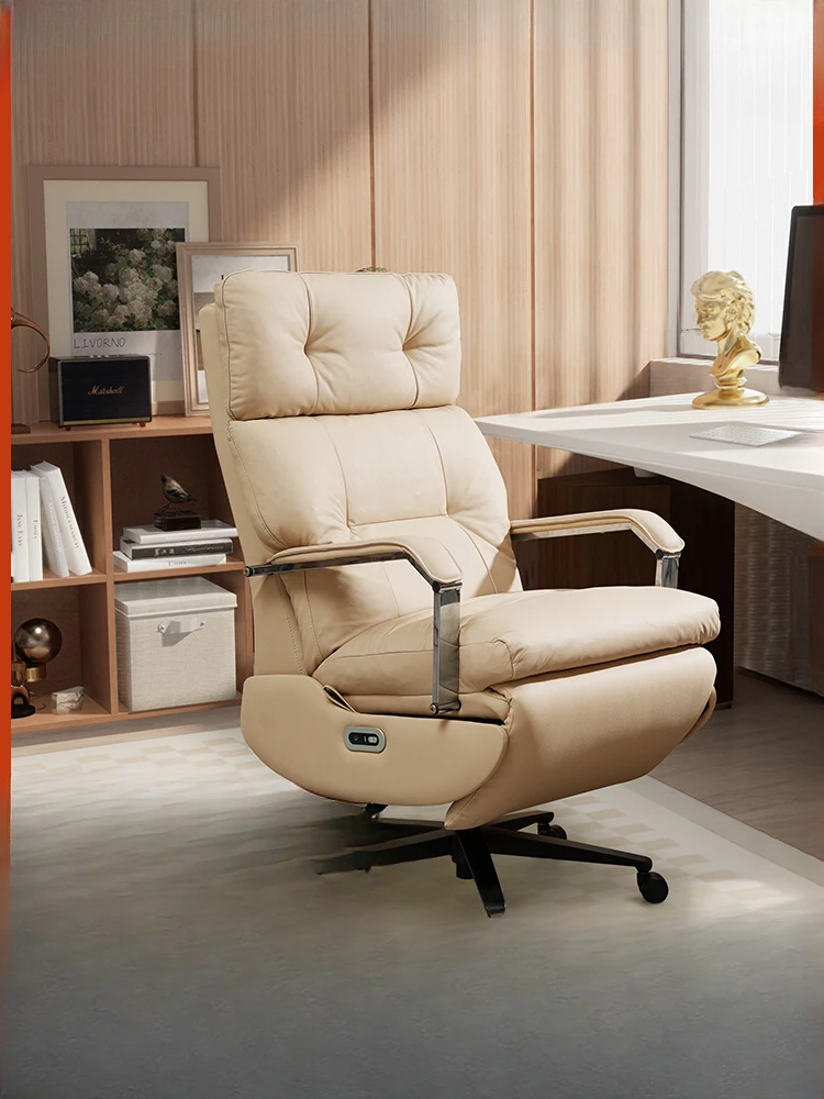 Electric boss chair, leather high-end computer chair, comfortable office seat, light luxury reclining chair