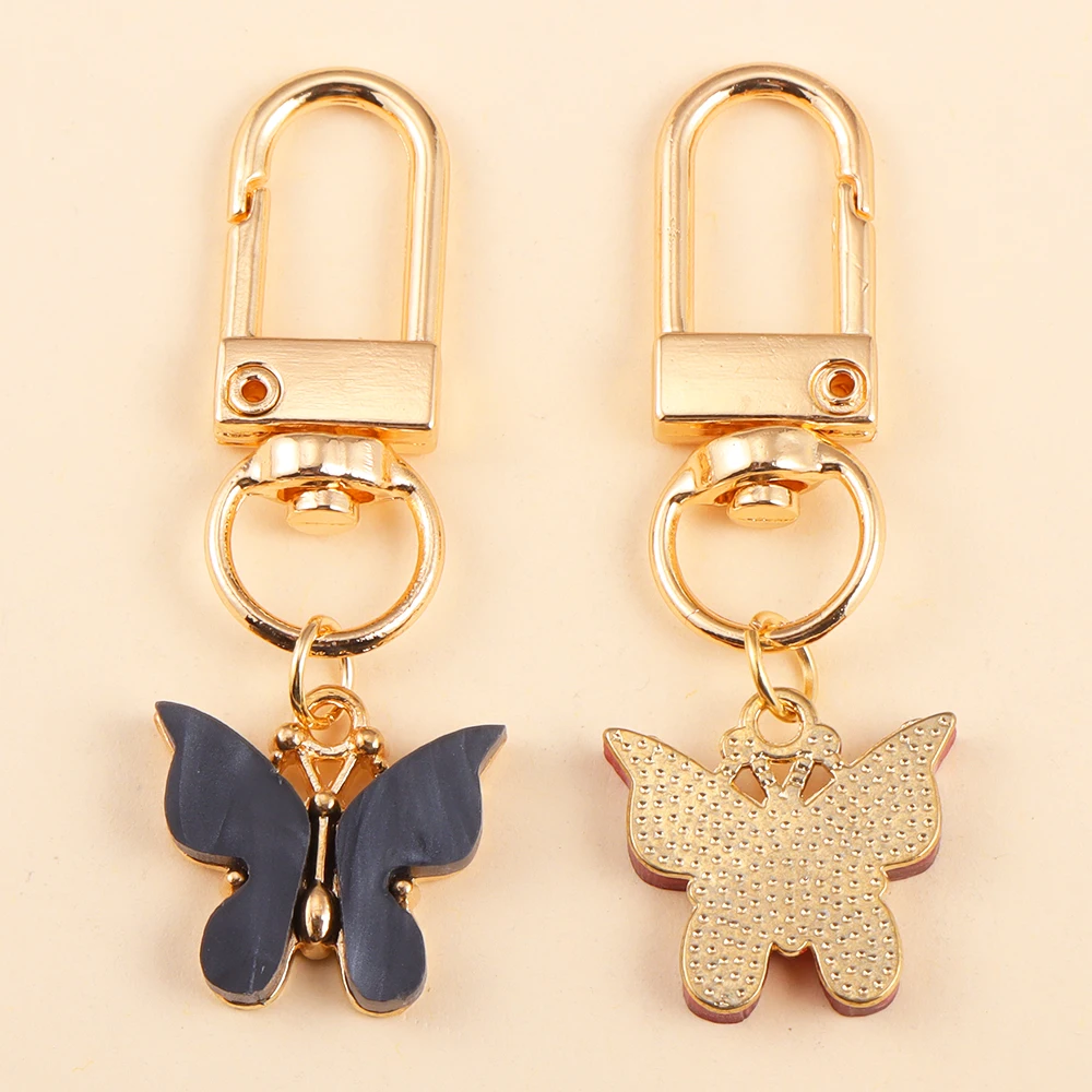 2Pcs Cute Colorful Butterfly Keychain 7 Colors Acrylic Pendant Car Key Handbag Key Ring Handmade Fashion Jewelry Accessories Gif