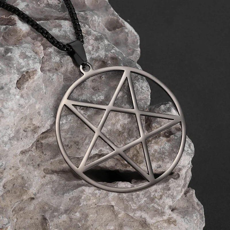 Retro Solomon Religious Witchcraft Pentagram Stainless Steel Pendant Necklace for Men and Women Fashion Lucky Jewelry