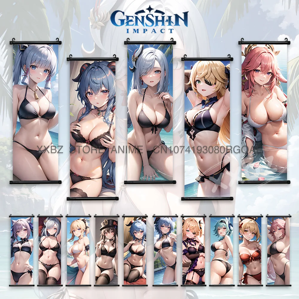 

Genshin Impact Scrolls Picture Klee Posters Sexy Anime Girl Canvas Hanging Painting Barbara Wall Art Kawaii Lisa Home Decoration