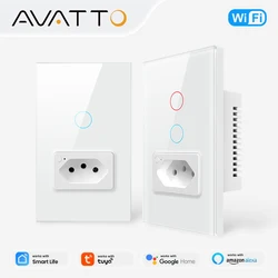 AVATTO Tuya WiFi/Zigbee Smart Light Switch with Socket,Brazil Stand 16A Touch Button Wall Switch,Work for Alexa Google Home