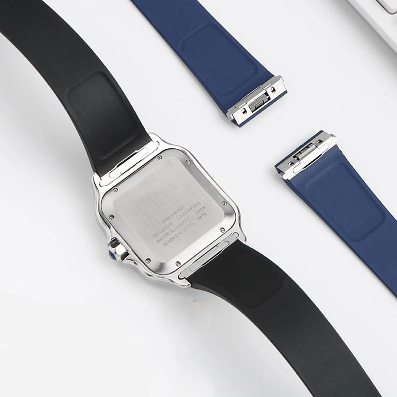 For Cartier New Santos Quick Release Rubber Strap W2SA0006 WSSA0009 WSSA0018 Medium Santos Viton  Fluororubber Watchband 21mm