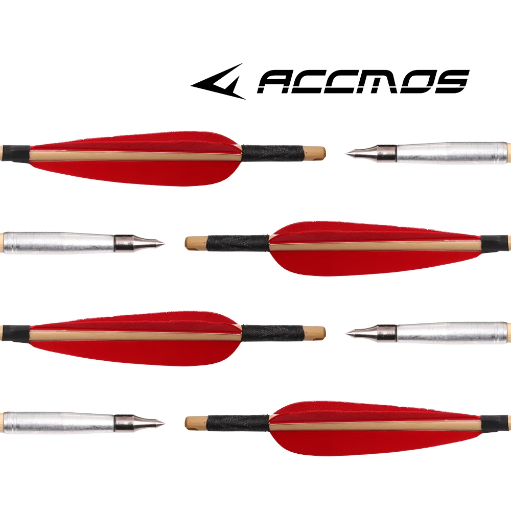 

6/12/24 шт. традиционная деревянная стрела с красным 5-дюймовым щитом из турецкого пера для длинного лука, стрельбы из лука на открытом воздухе, охоты, стрельбы