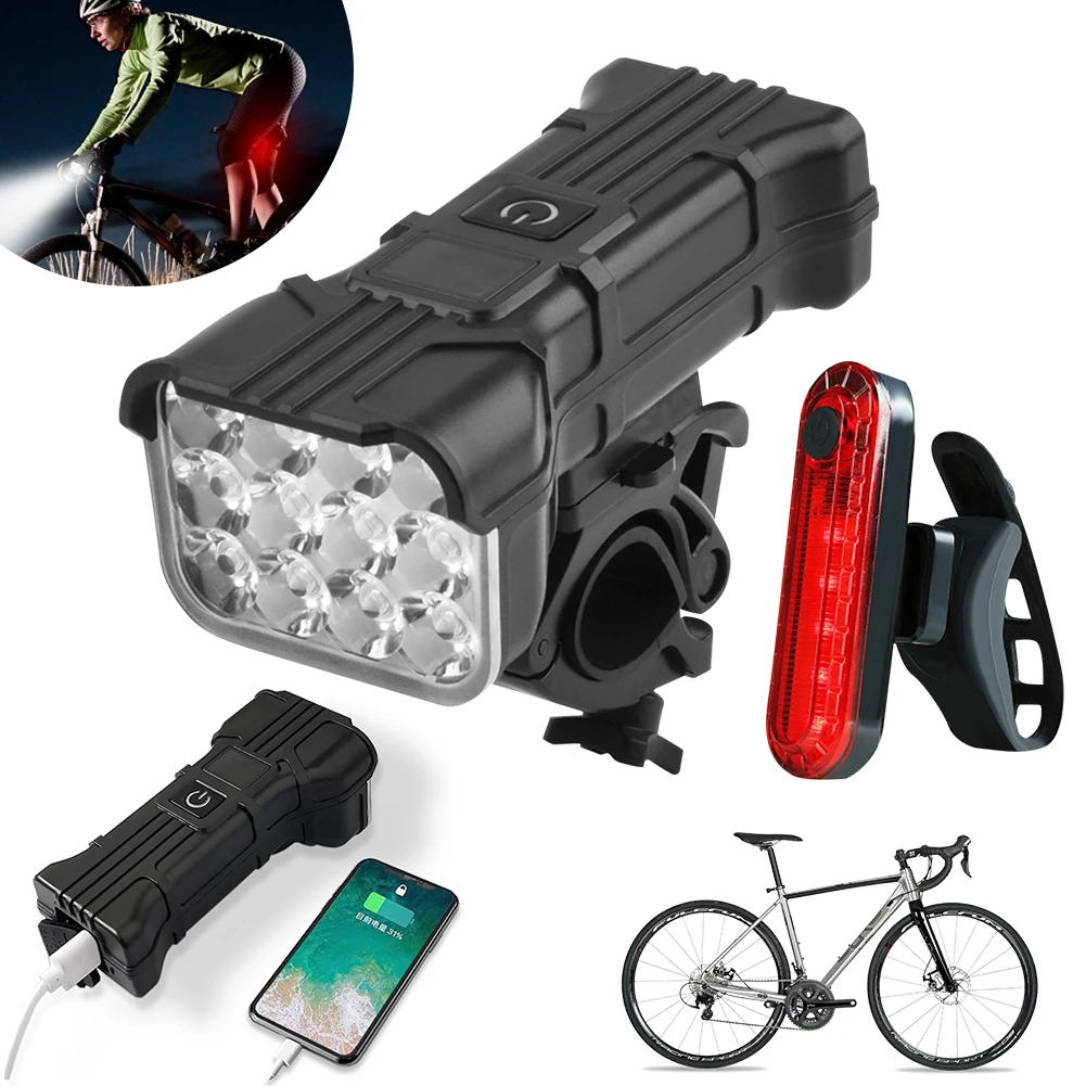 Bike Front and Rear Lights Bike Safety Light Set 360 Degree Rotating Super Bright Bike Light with Honk 1200Mah for Night Riding