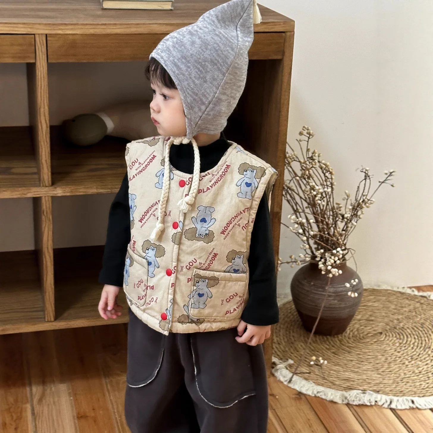 

2025 Fall Winter Baby Vest Jacket Korean Style Boys Fleece Lined Pants Set 2PCs 0-24 Months​