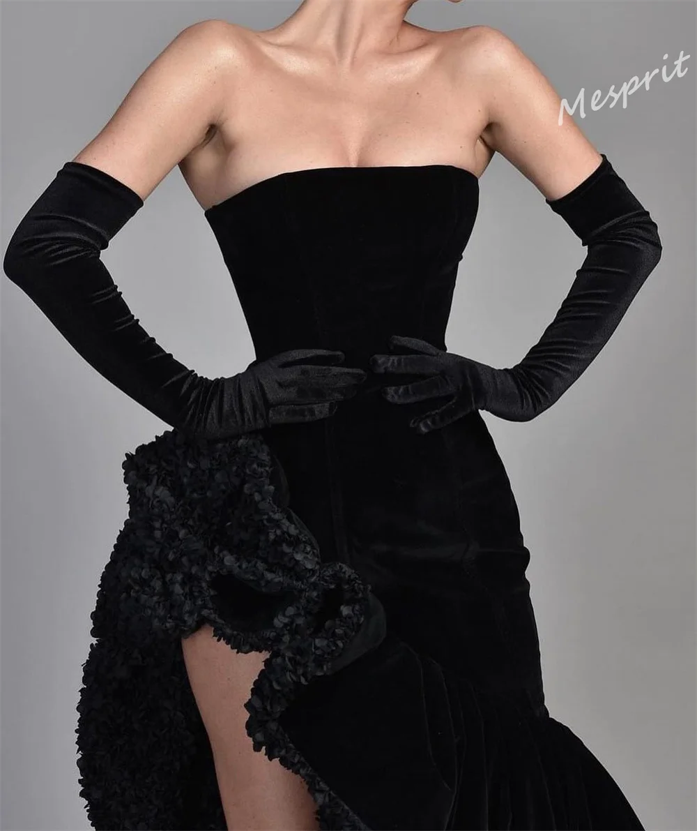 Jiayigong Sparkle Exquisite     Strapless Sheath Sweep Evening Gown Fold Hugging Velour Customized