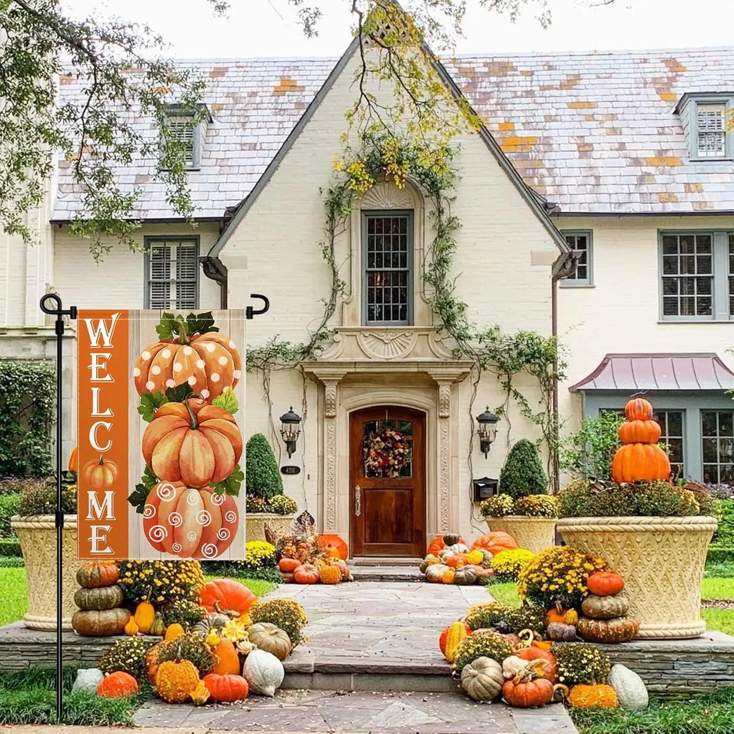 Fall Pumpkins Garden Flag 12x18 Inch Polka Dot Autumn Thanksgiving Harvest Burlap Welcome Yard Decoration Farmhouse Holiday  SSL