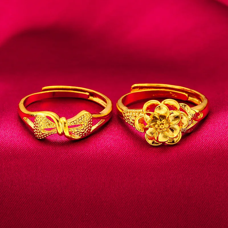 Vietnamese Style Sand Gold Plated Adjustable Open Women Rings Flower Butterfly Faux Gold Fashion Jewelry Daily Wear Dates Party