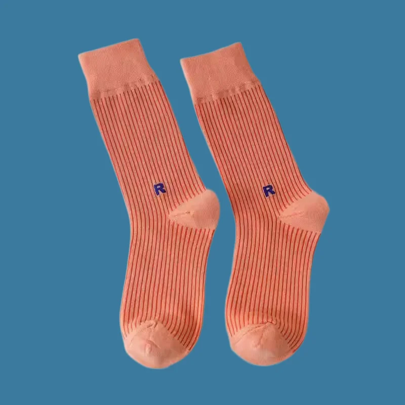 Chaussettes mi-mollet avec lettre et document solide pour hommes, chaussettes carillon pour filles, style sport de rue, couple, coréen, rétro, japonais, 5/10 paires