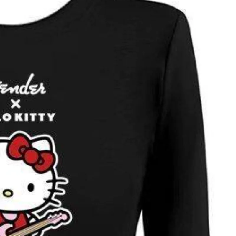 Sanrio hello kitty americano retro doce picante menina dos desenhos animados gato impressão manga comprida camiseta feminina kawaii anime moda casual conjunto