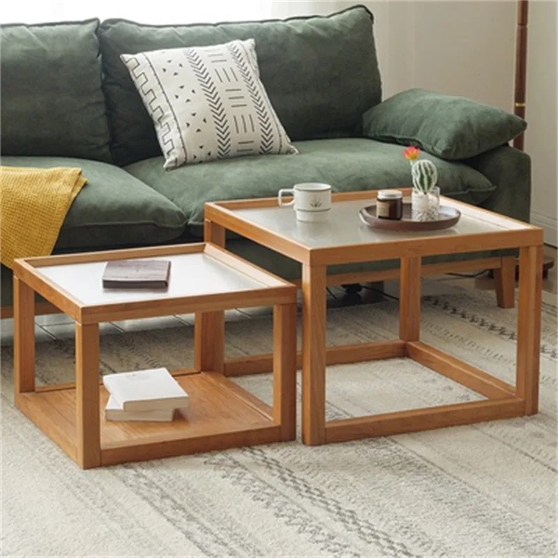 Cherry wood sugar cube coffee table Simple small apartment living room is light and easy to install solid wood glass